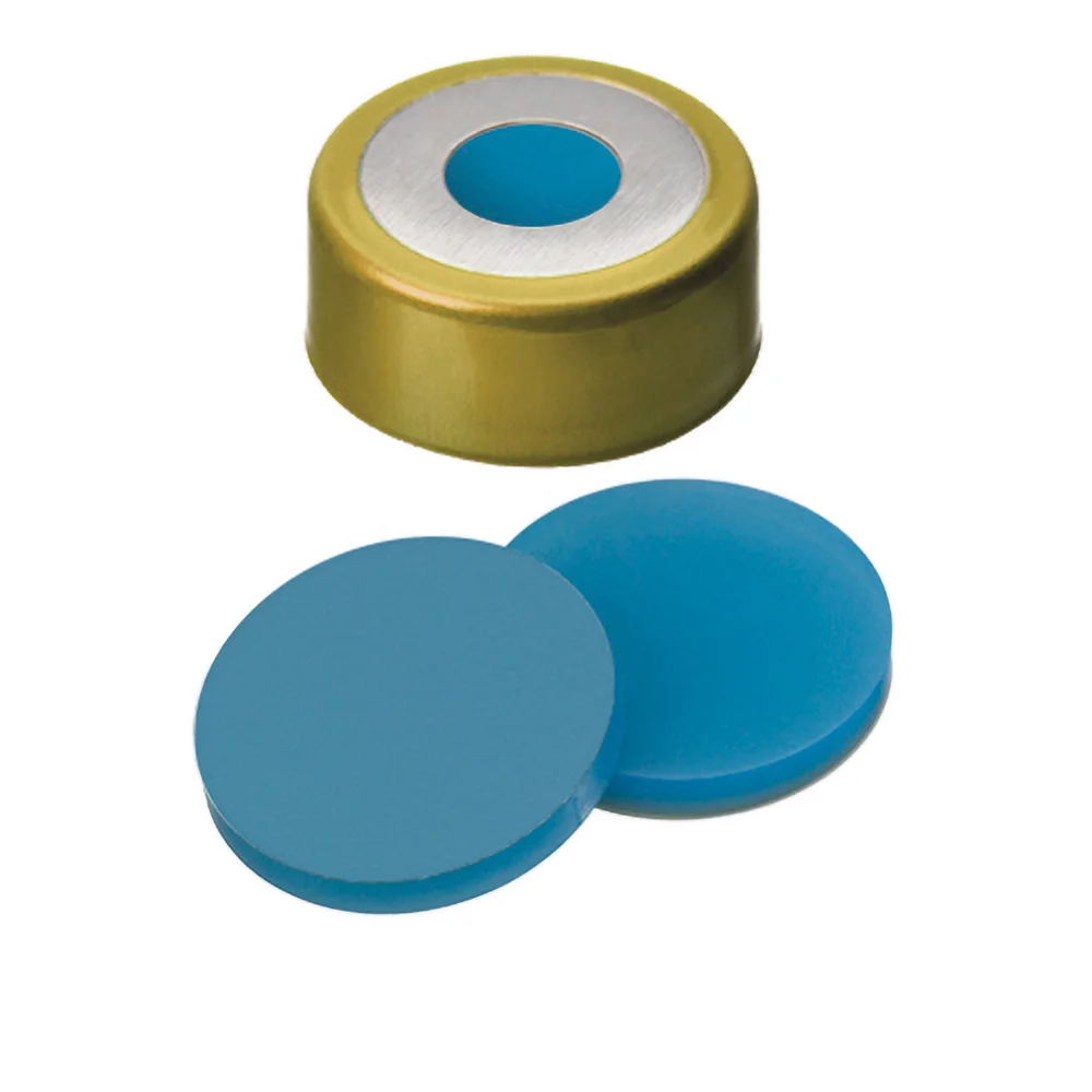 20mm Magnetic Bimetall-Crimp Cap (8mm hole), Gold/Silver, Septa Silicone/PTFE, pk.100
