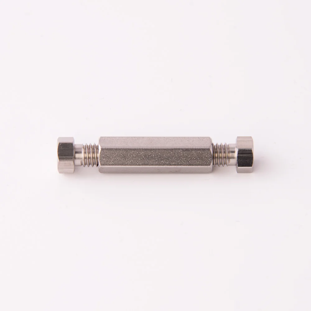 Union, Stainless Steel (SS), Hex-Head Body, 10-32 conical Thread, thru bore 0.25mm, with Nuts & Ferrules, for 1/16"OD Tubing, maximum pressure 1375bar, ea.