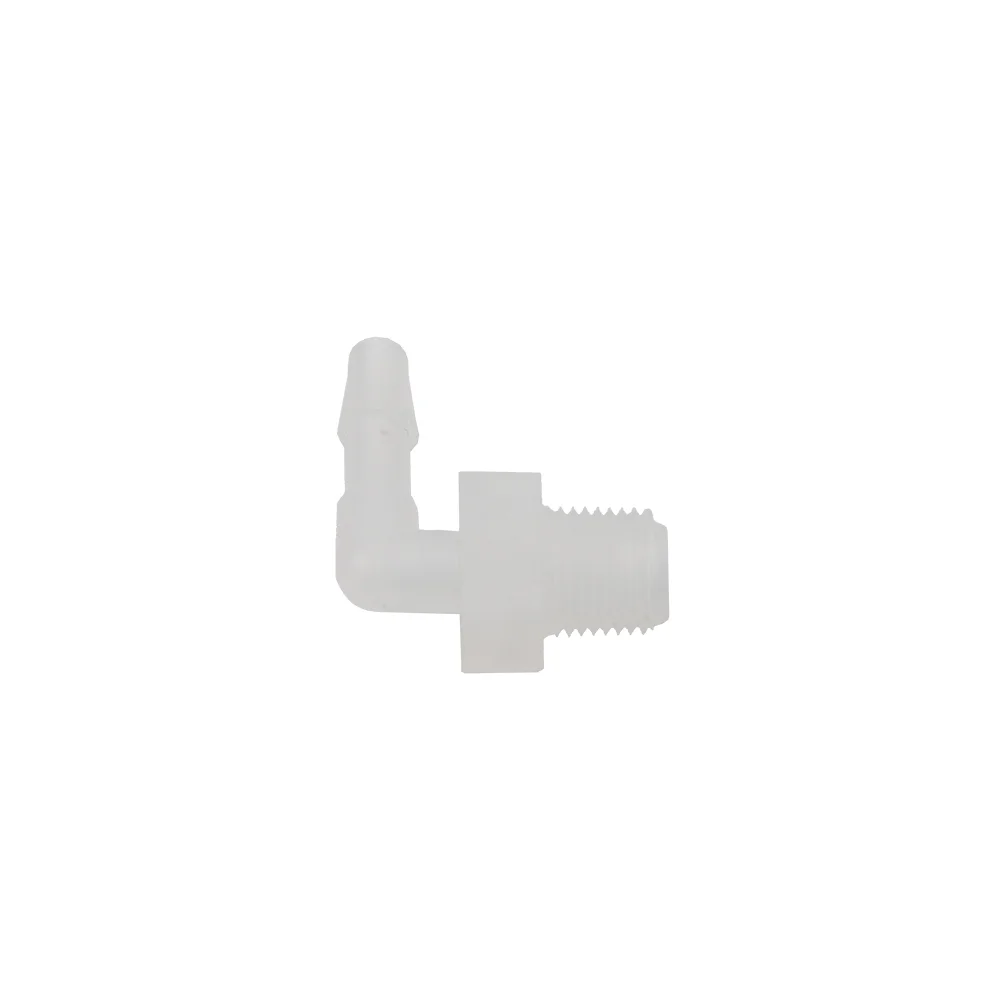 Barbed Tubing Port Fitting, Polypropylene (PP), 90° Angled, for Tubing ID 5.0-6.0mm, ea.