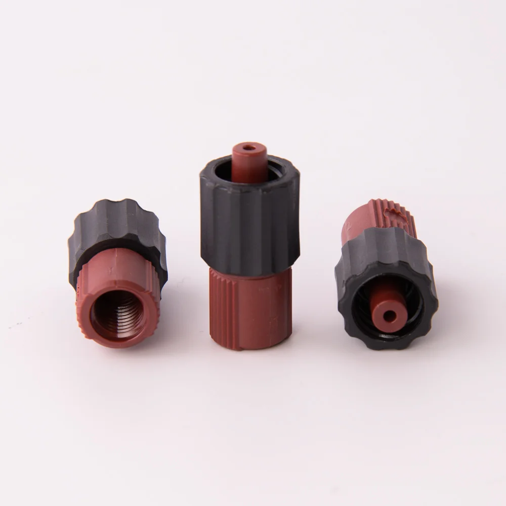 Adapter, PEEK, 1/4"-28 female Flat-Bottom to Luer Lock male, thru bore 1.3mm, ea.
