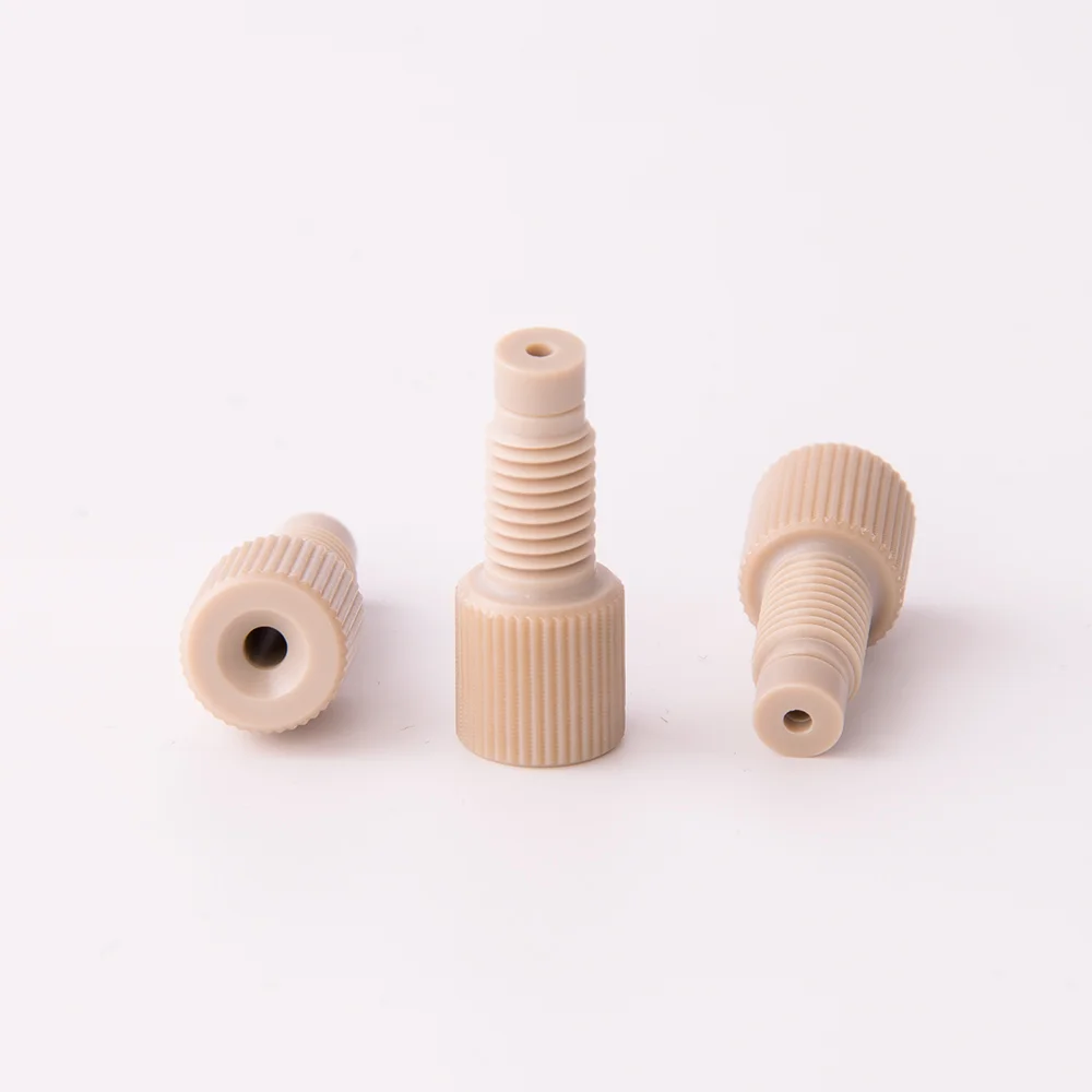 Fitting, PEEK, Fingertight No-Twist-One-Piece, 1/4"-28 Flat-Bottom Thread, for 1/16" OD Tubing, maximum pressure 69bar, ea.