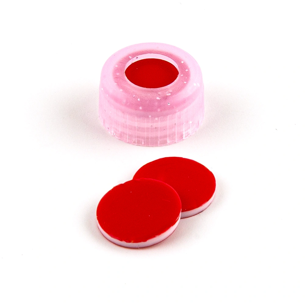 ND9 Short Thread Screw Caps (pink) with Septa PTFE/Silicone/PTFE, pk.100