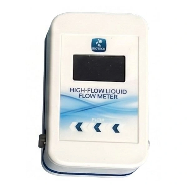 Biotech Liquid Flow Meter for HPLC, High Flow, 0.1-650ml/min measuring range, 8mm Barbed End with Tubing, cell volume 276µl, max. Pressure 3bar/43psi, Temp range 10-50°C, pH range 1-11, ea.