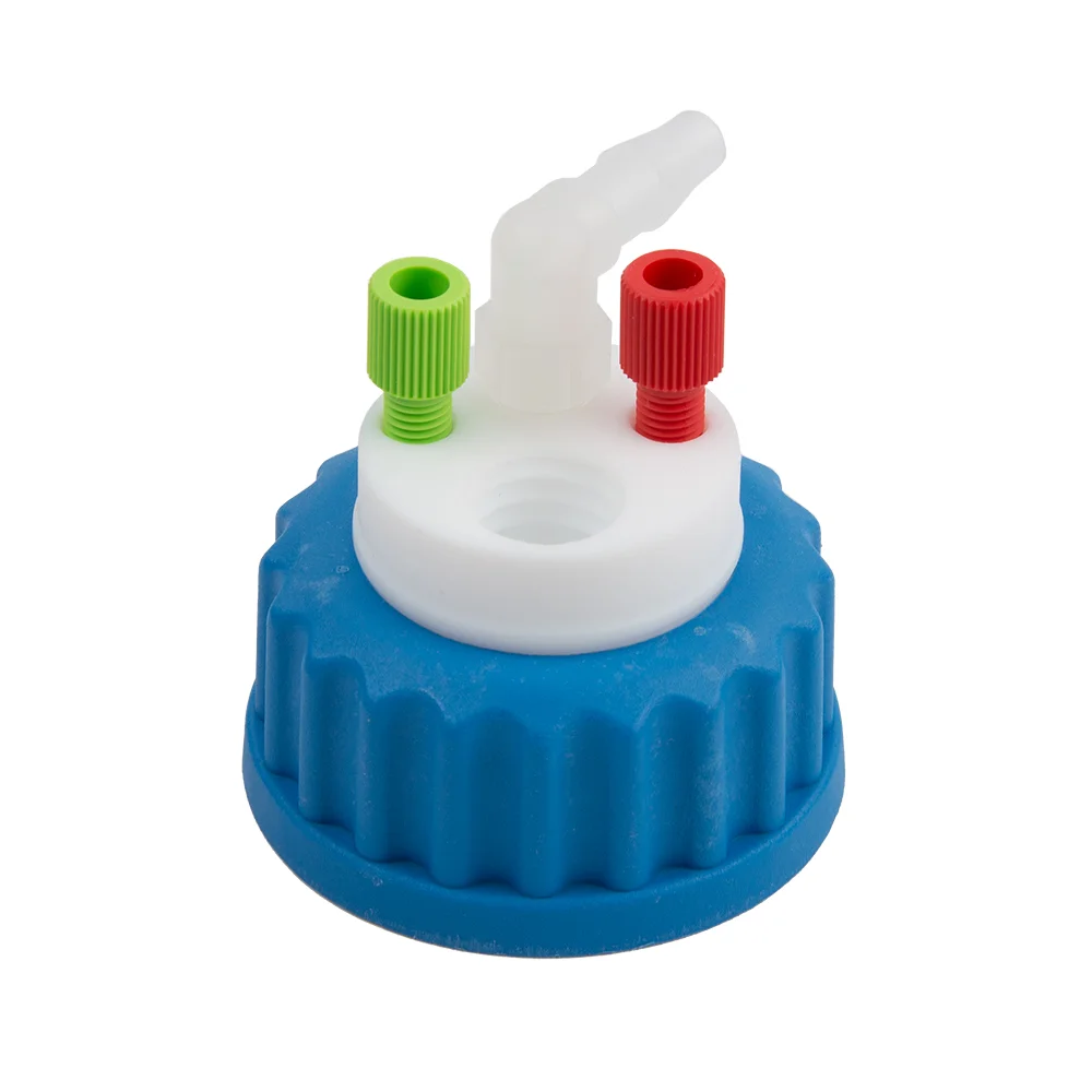 Waste-Cap GL45, 2x 1/8"-Tubing Port, 1x Barbed Tubing Port (6-9mm ID), 1x Safety-Waste-Filter Port, ea.