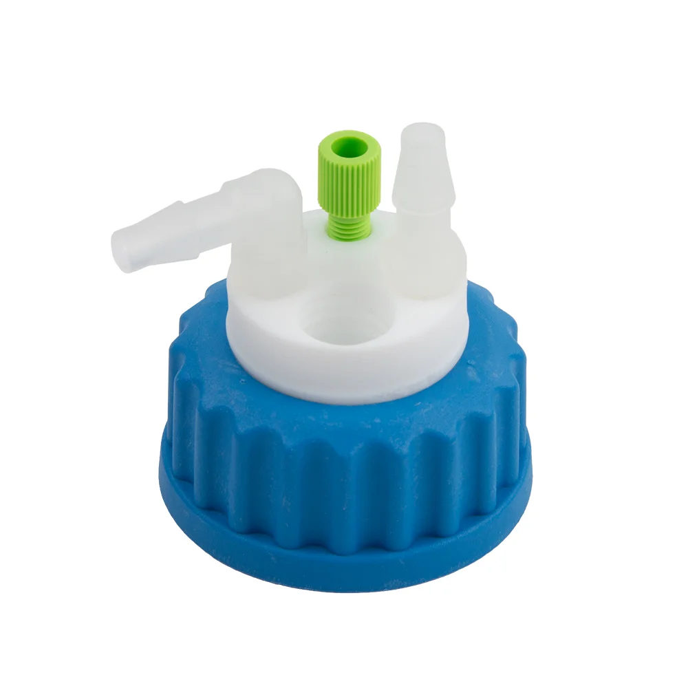 Waste-Cap GL45, 1x 1/8"-Tubing Port, 2x Barbed Tubing Port (6-9mm ID), 1x Safety-Waste-Filter Port, ea.