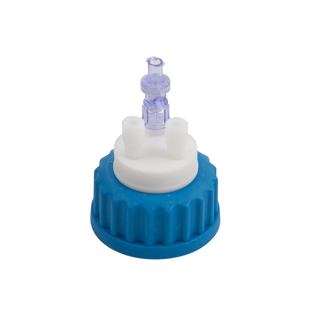 Safety-Cap GL45 for Prep HPLC, Blue, 2x 3/16"-Tubing Port, 1x Air Inlet Valve, ea.