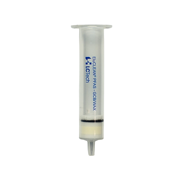 LCTech EluCLEAN® PFAS GCB/WAX Stacked Bed (Graphitized Carbon Black/Weak Anion Exchanger, Mixed-Mode Polymeric Sorbent) SPE Cartridge, 50/200mg, 6mL, compliant to DoD & DoE QSM 5.1/5.3, US EPA 1633, DIN 38414-14, DIN 38407-42, ISO 21675-2019, pk.30