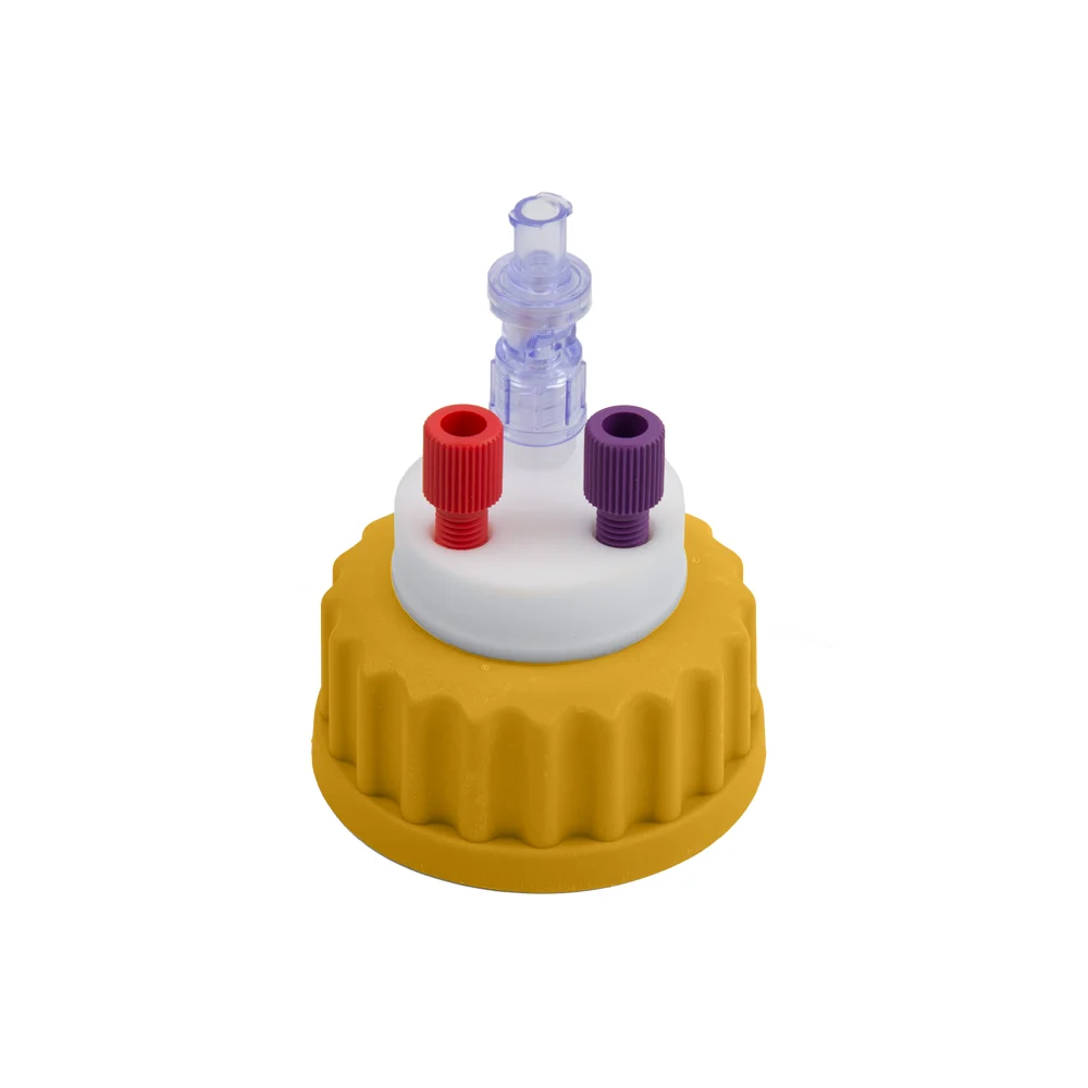 Safety-Cap GL45, Yellow, 2x 1/8"-Tubing Port, 1x Air Inlet Valve, ea.