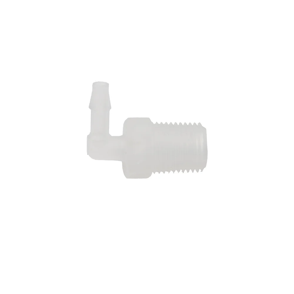 Barbed Tubing Port Fitting, Polypropylene (PP), 90° Angled, for Tubing ID 3.0-4.0mm, ea.