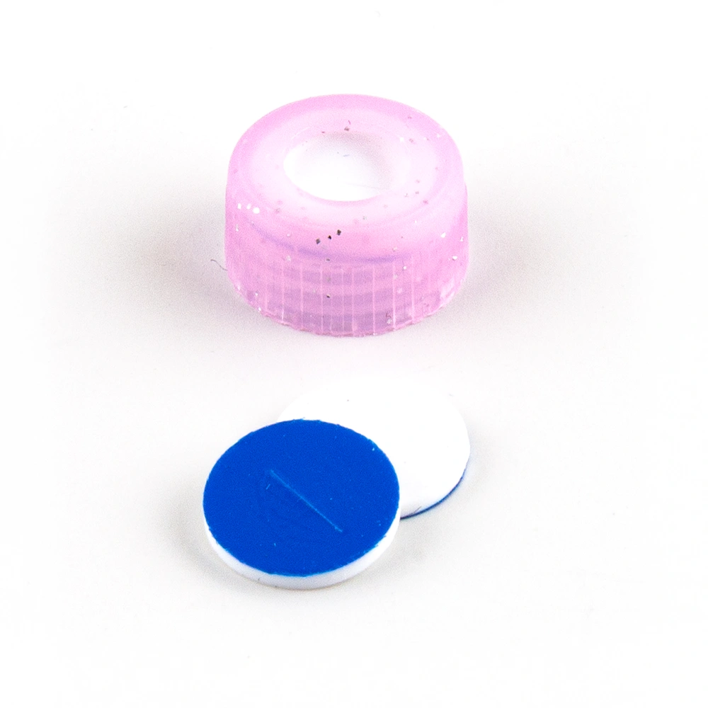 ND9 Short Thread Screw Caps (pink) with slitted Septa Silicone/PTFE, pk.100