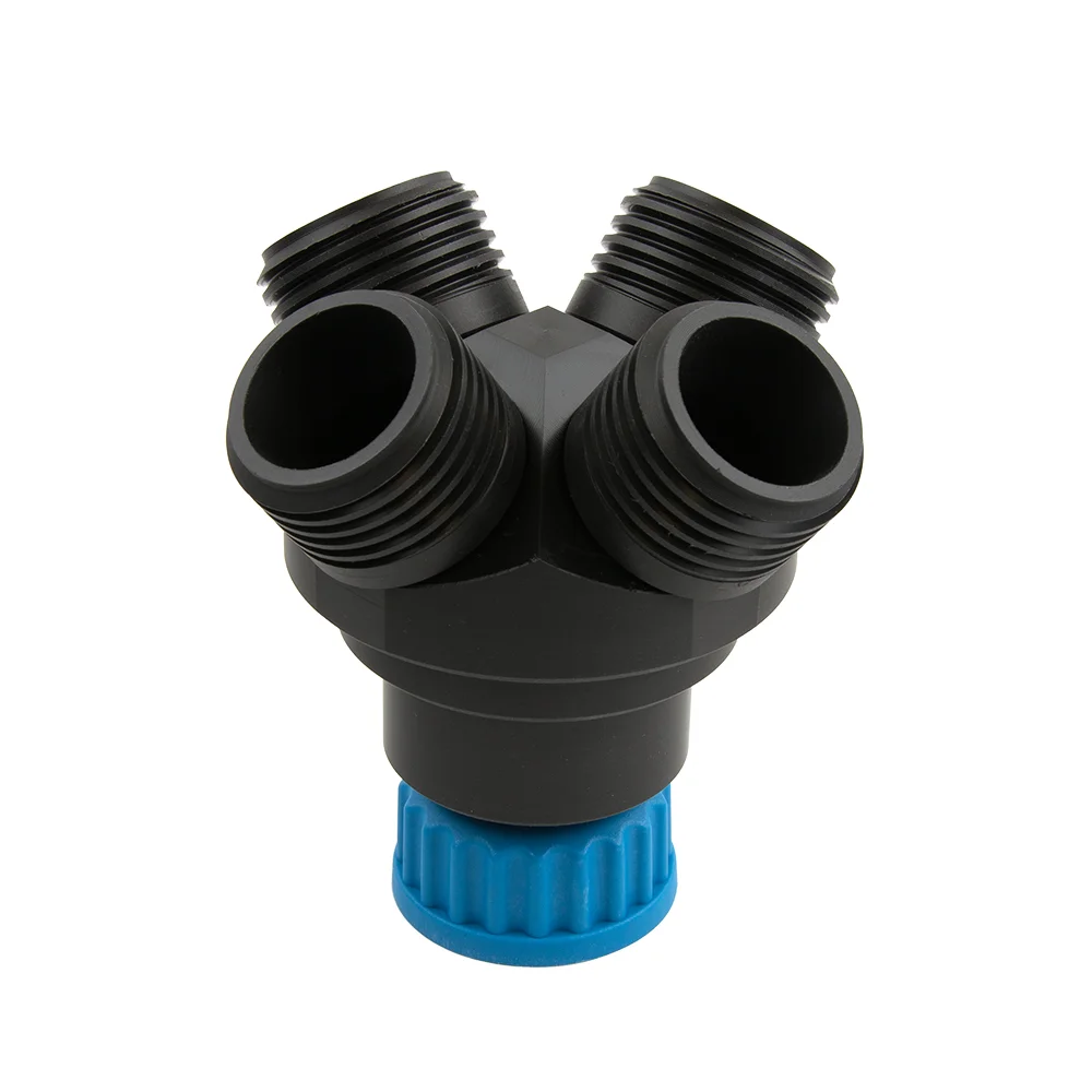 Safety-Adapter, Polypropylene (PP HD), GL45 4-in-1, (1x GL45 (female thread to Bottle/Canister) to 4x GL45 (male thread to Safety-Cap/Waste-Cap), ea.
