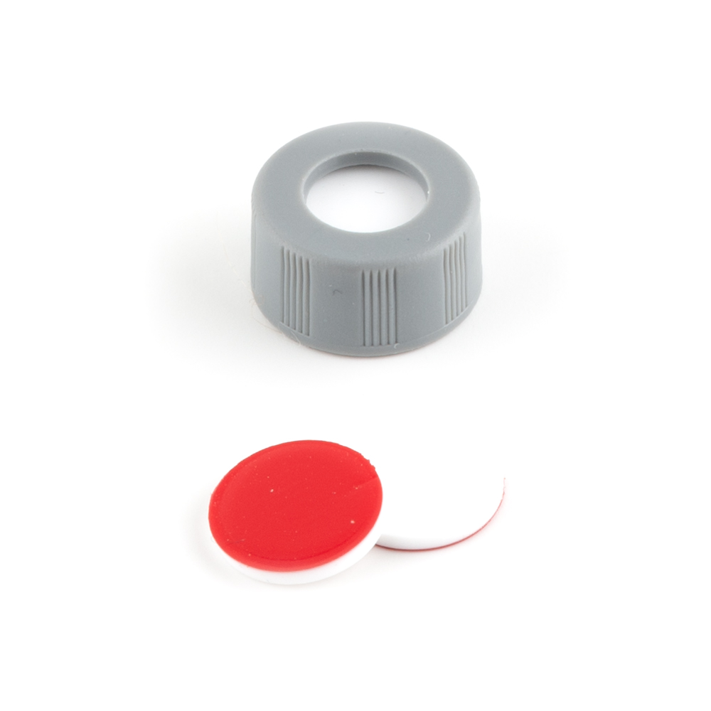 ND9 Short Thread Screw Caps (grey) w/Septa Silicone/PTFE, pk.100