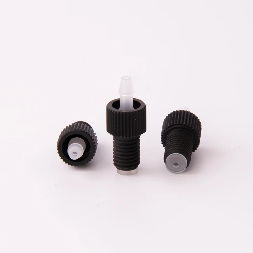 Adapter, Polypropylene (PP), 1/4"-28 male Flat-Bottom to Barbed, No-Twist-One-Piece, for Tubing with 3/32" ID, thru bore 1.5mm, pk.5