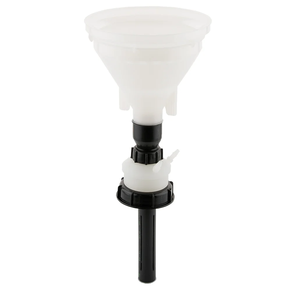 Safety-Funnel, S90, Ball Valve, 2x 1/8"-Tubing Port, 2x Barbed Tubing Port (6-9mm ID), 1x Safety-Waste-Filter Port, ea.