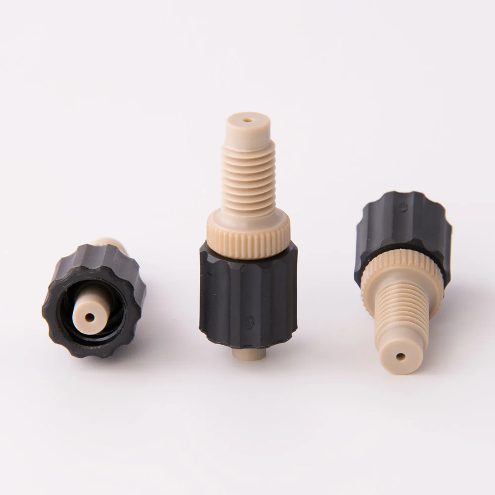 Adapter, PEEK, 1/4"-28 male Flat-Bottom to Luer Lock male, thru bore 1.0mm, ea.