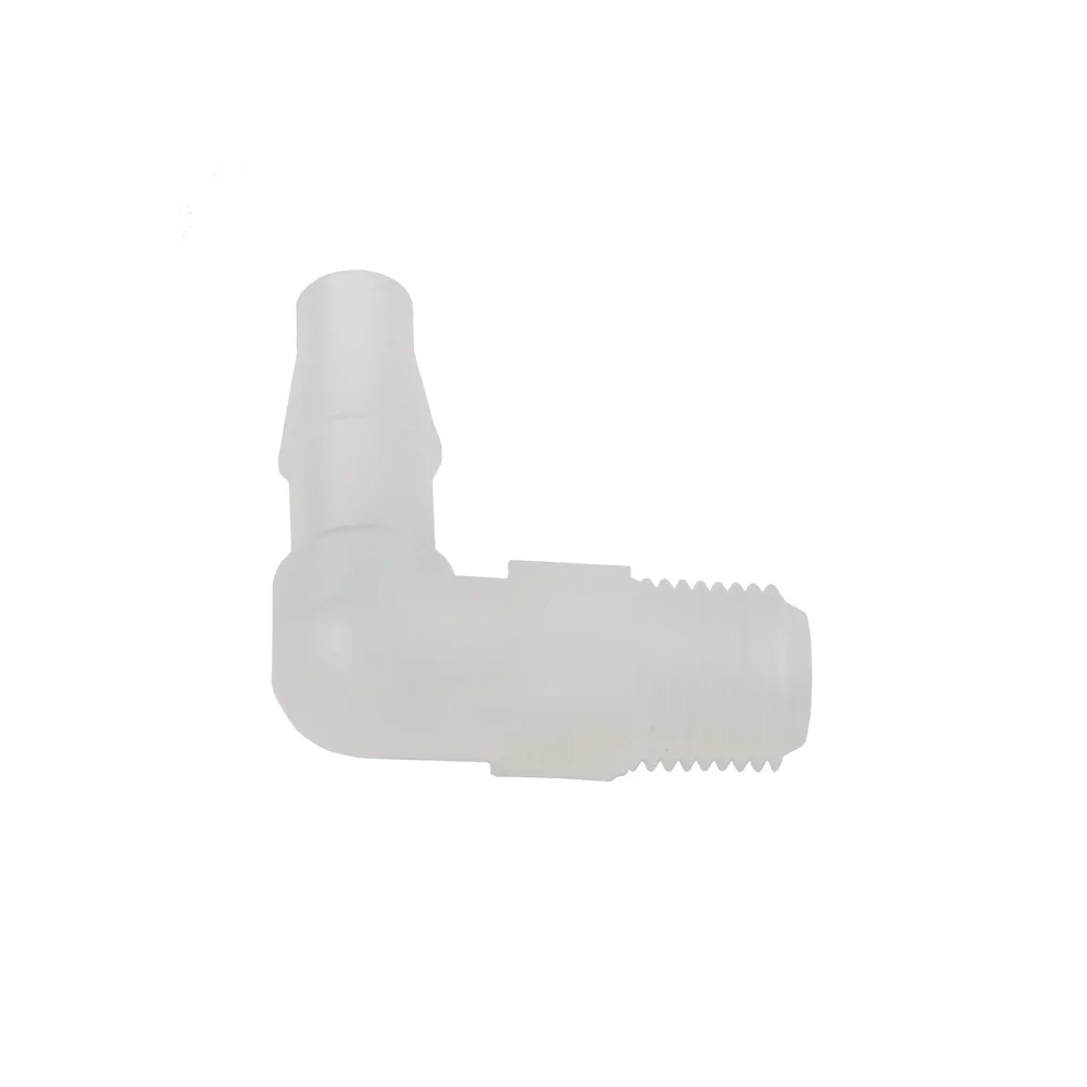 Barbed Tubing Port Fitting, Polypropylene (PP), 90° Angled, for Tubing ID 6.0-9.0mm, ea.