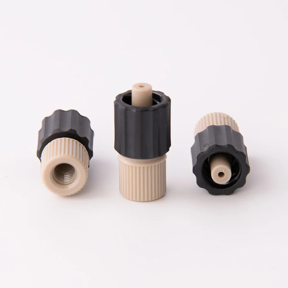 Adapter, PEEK, 10-32 female conical to Luer Lock male, thru bore 1.3mm, ea.