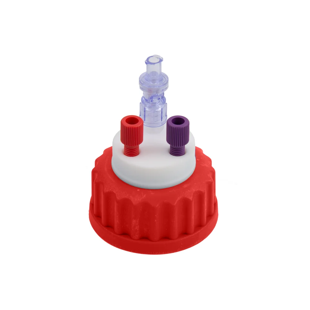 Safety-Cap GL45, Red, 2x 1/8"-Tubing Port, 1x Air Inlet Valve, ea.