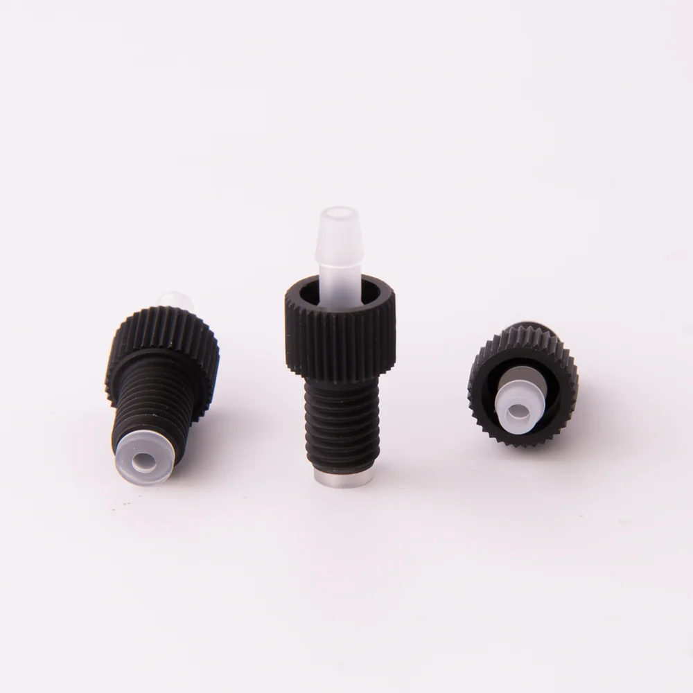 Adapter, Polypropylene (PP), 1/4"-28 male Flat-Bottom to Barbed, No-Twist-One-Piece, for Tubing with 1/8" ID, thru bore 2.0mm, pk.5