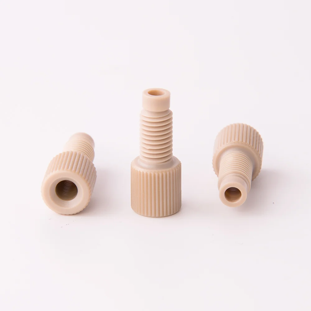 Fitting, PEEK, Fingertight No-Twist-One-Piece, 1/4"-28 Flat-Bottom Thread, for 1/8" OD Tubing, maximum pressure 69bar, ea.