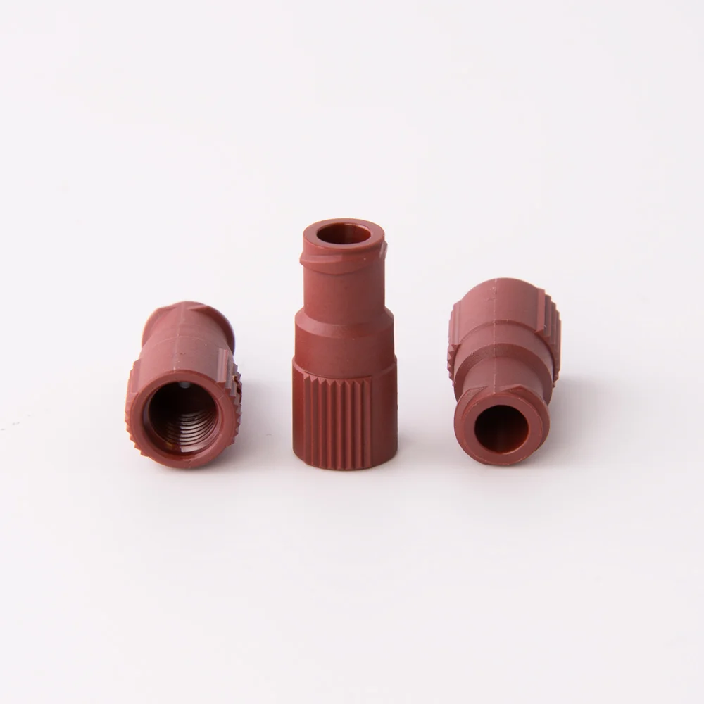 Adapter, PEEK, 1/4"-28 female Flat-Bottom to Luer Lock female, thru bore 1.3mm, ea.