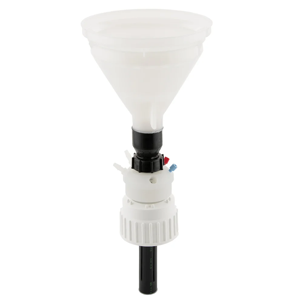 Safety-Funnel, B83, Ball Valve, 2x 1/8"-Tubing Port, 2x Barbed Tubing Port (6-9mm ID), 1x Safety-Waste-Filter Port, ea.