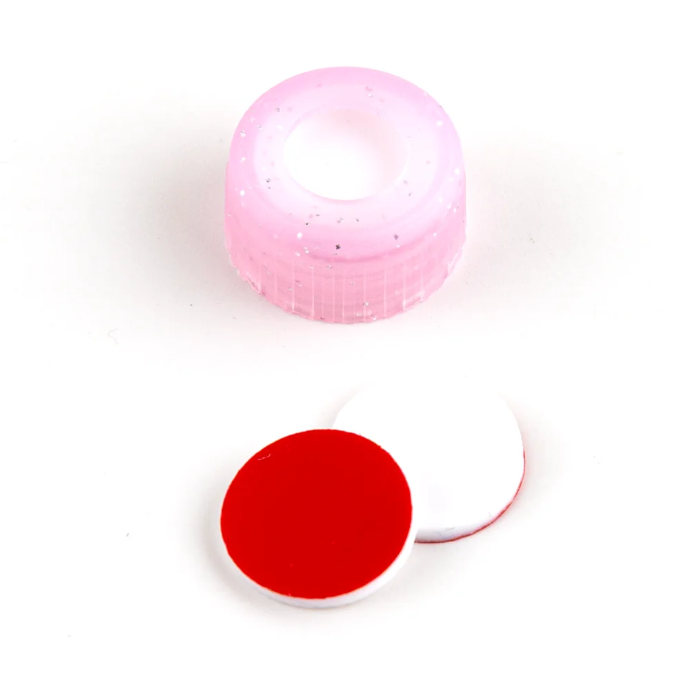 ND9 Short Thread Screw Caps (pink) with Septa Silicone/PTFE, pk.100